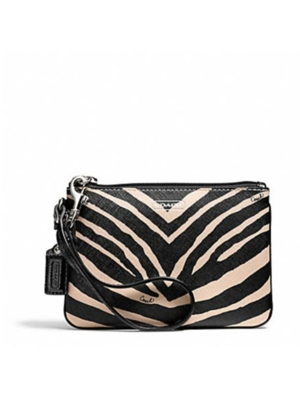 Coach F51099 Zebra Print Small Wristlet, SV/Black
